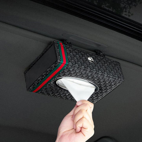 1PCS Woven Black Strap Clip Style Car Tissue Box